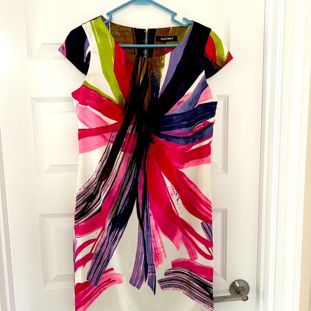 Ellen Tracy Dress White Pink Purple Size 6